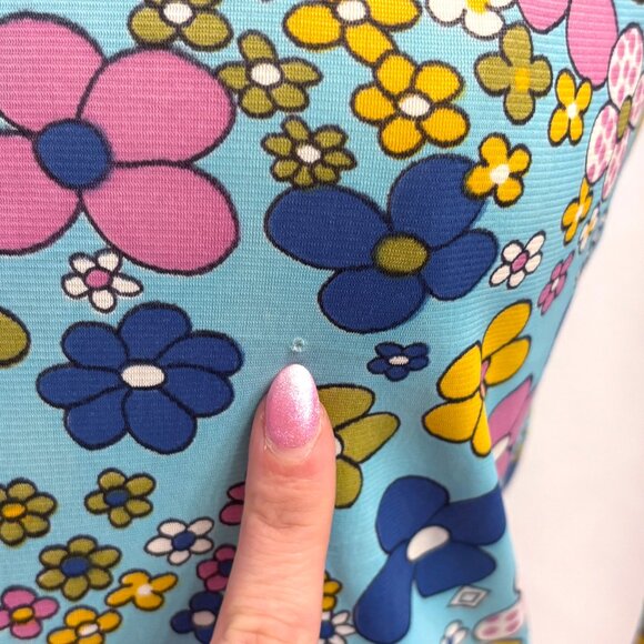 Vintage flower power blue floral button down shirt/cardigan - fits like a medium - Picture 7 of 9